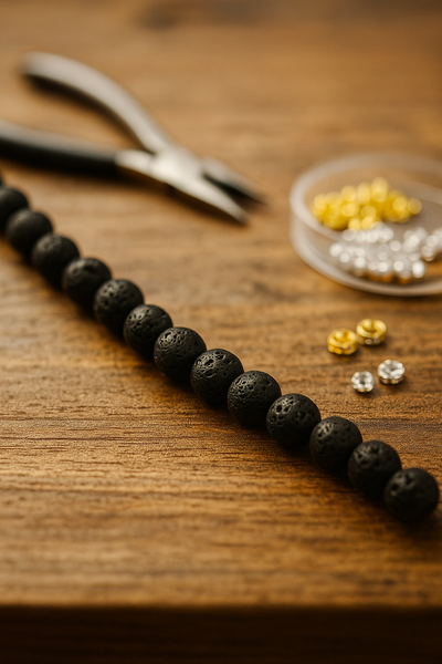 Inwaria Lavastein Perlenset – 76 Lavastein Perlen + Strass Spacer + Faden