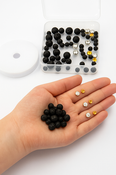 Inwaria Lavastein Perlenset – 76 Lavastein Perlen + Strass Spacer + Faden