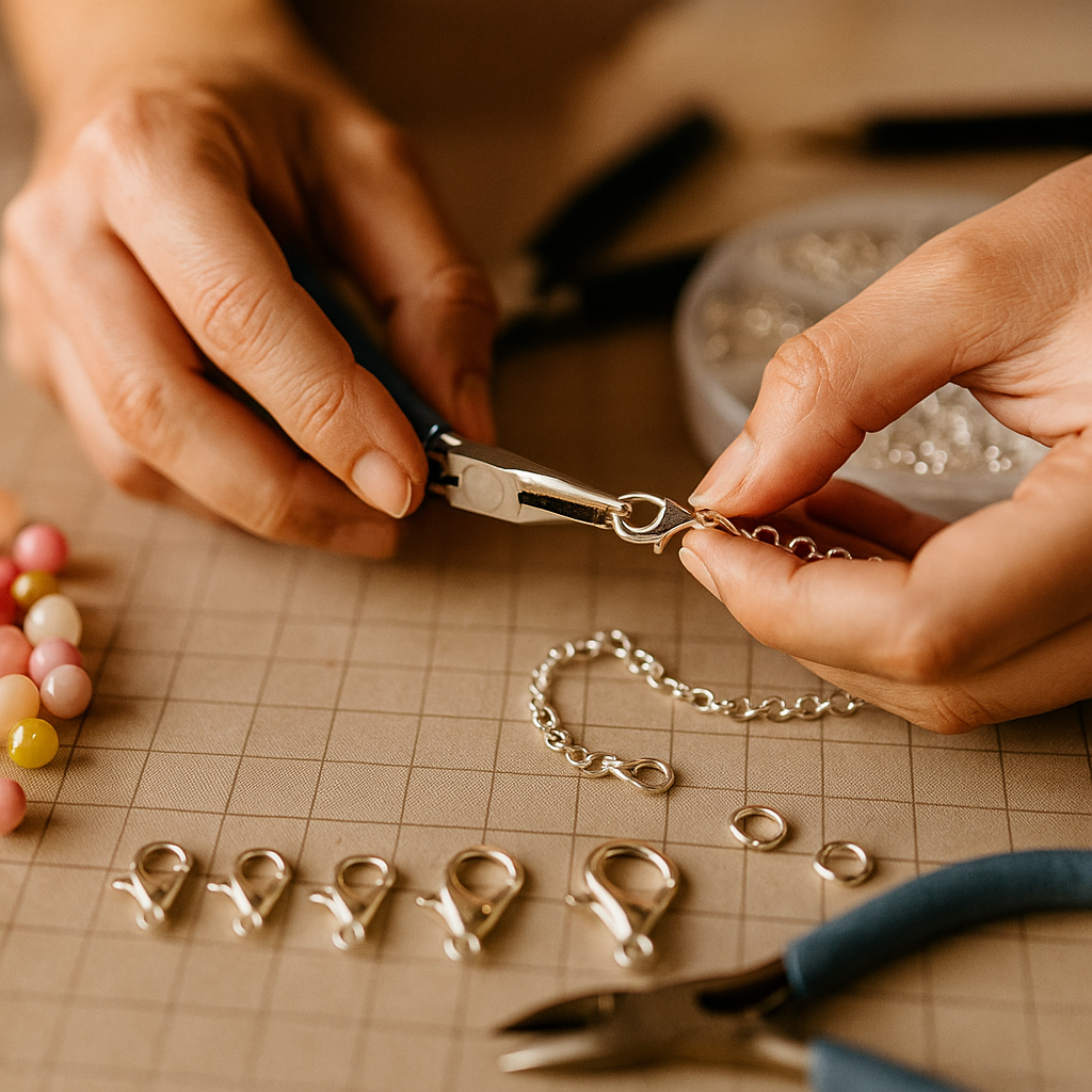 DIY Karabinerverschluss-Set (5 Größen) mit Biegeringen in Silberfarben