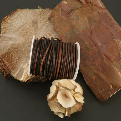 esnado Lederschnur Rund 2 mm - Bicolor Schwarz/Natur. Länge: 25 m auf Rolle