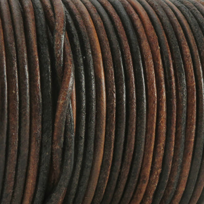 esnado Lederschnur Rund 2 mm - Bicolor Schwarz/Natur. Länge: 25 m auf Rolle