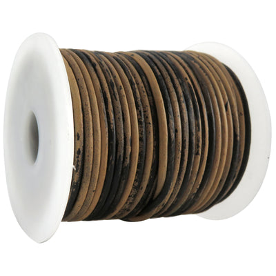 esnado Lederschnur Rund 2 mm -  Schwarz/Beige. Länge: 25 m auf Rolle