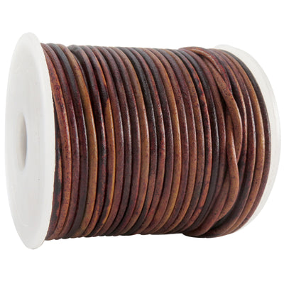 esnado Lederschnur Rund 2 mm - Bicolor Braun/Natur. Länge: 25 m auf Rolle