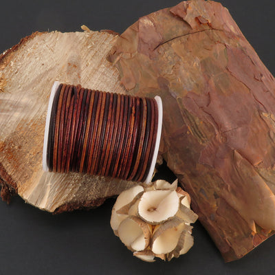 esnado Lederschnur Rund 2 mm - Bicolor Braun/Natur. Länge: 25 m auf Rolle