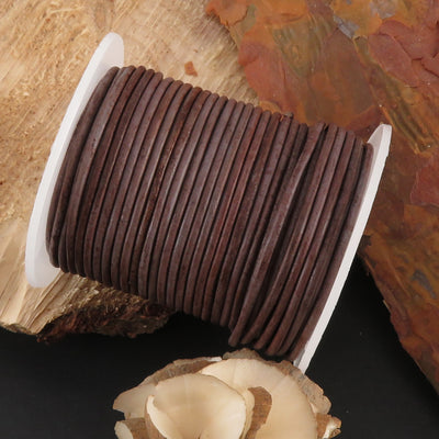 esnado Lederschnur Rund 2 mm - Bicolor Grau/Braun. Länge: 25 m auf Rolle