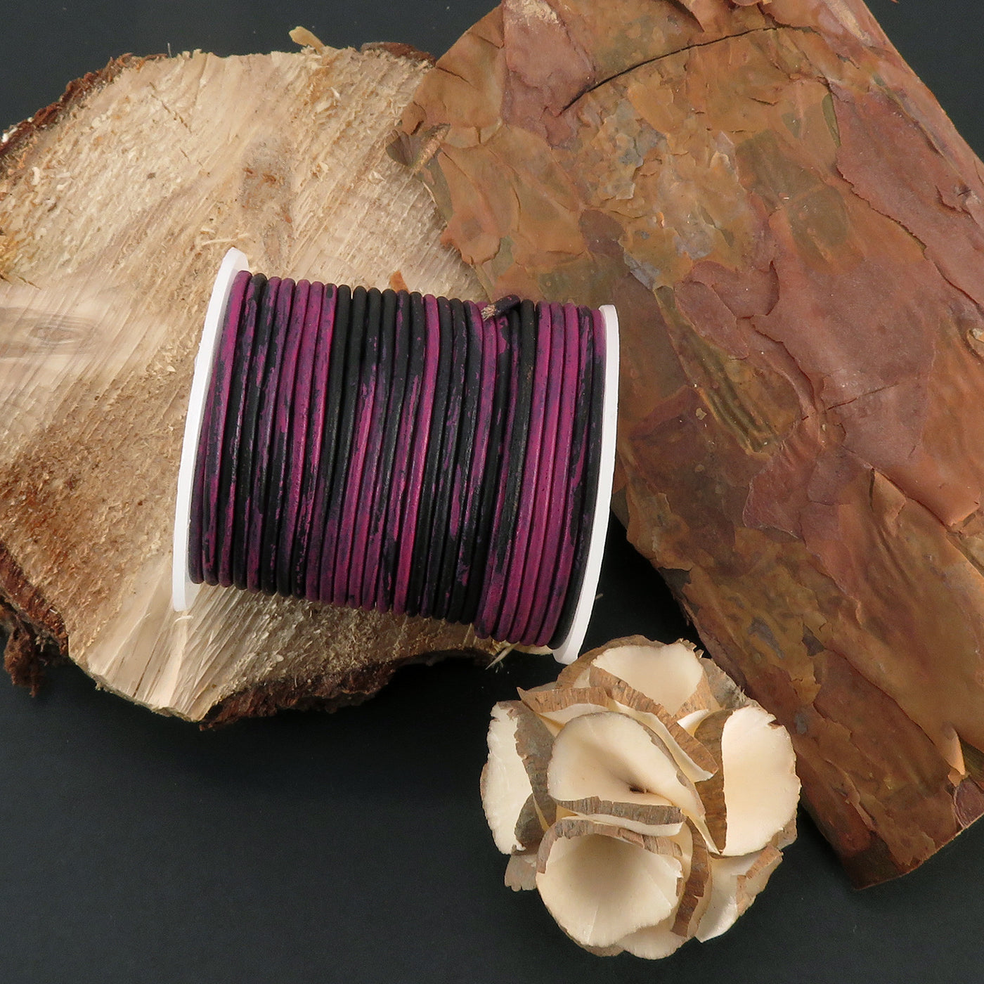 esnado Lederschnur Rund 2 mm - Bicolor Pink/Schwarz. Länge: 25 m auf Rolle