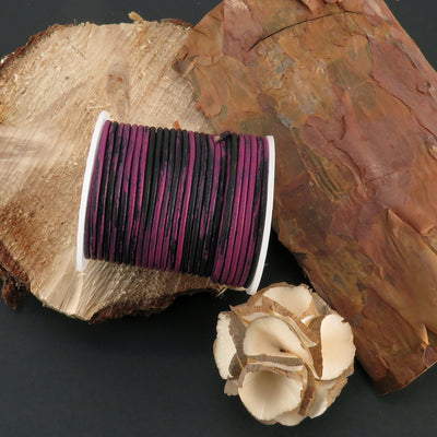 esnado Lederschnur Rund 2 mm - Bicolor Pink/Schwarz. Länge: 25 m auf Rolle