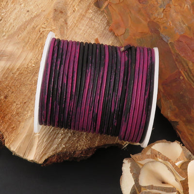 esnado Lederschnur Rund 2 mm - Bicolor Pink/Schwarz. Länge: 25 m auf Rolle