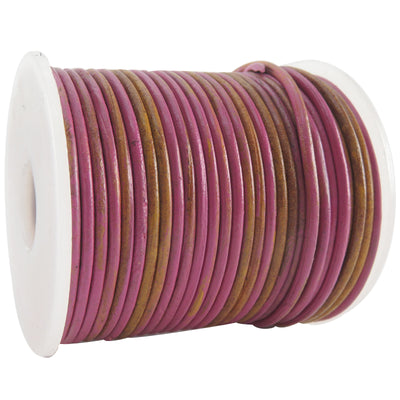 esnado Lederschnur Rund 2 mm - Bicolor Pink/Natur. Länge: 25 m auf Rolle