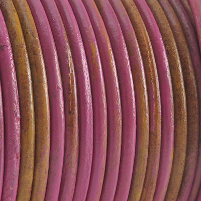 esnado Lederschnur Rund 2 mm - Bicolor Pink/Natur. Länge: 25 m auf Rolle