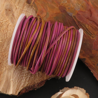 esnado Lederschnur Rund 2 mm - Bicolor Pink/Natur. Länge: 25 m auf Rolle