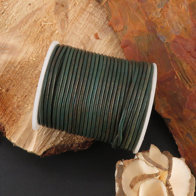 esnado Lederschnur Rund 2 mm - Bicolor Türkis/Türkis. Länge: 25 m auf Rolle