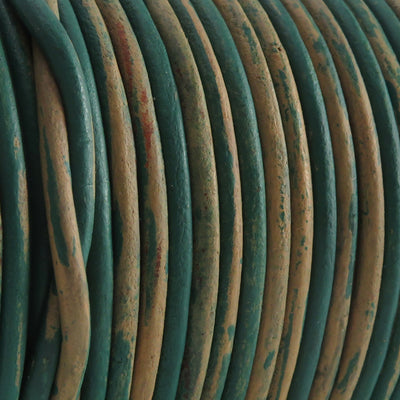 esnado Lederschnur Rund 2 mm - Bicolor Türkis/Beige. Länge: 25 m auf Rolle