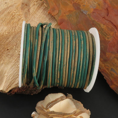 esnado Lederschnur Rund 2 mm - Bicolor Türkis/Beige. Länge: 25 m auf Rolle