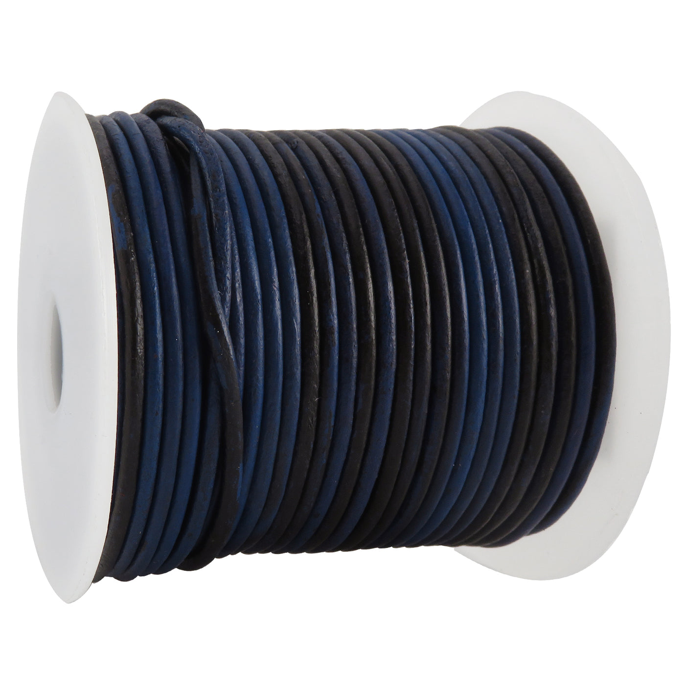 esnado Lederschnur Rund 2 mm - Bicolor Blau/Schwarz. Länge: 25 m auf Rolle