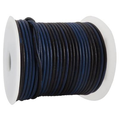 esnado Lederschnur Rund 2 mm - Bicolor Blau/Schwarz. Länge: 25 m auf Rolle