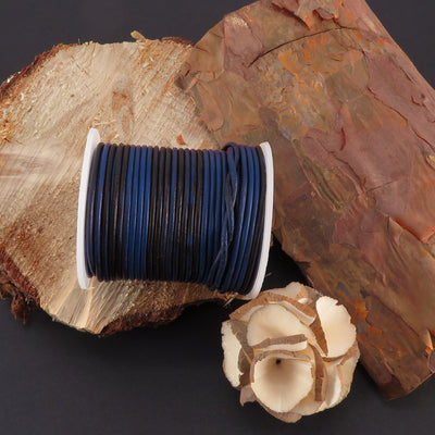 esnado Lederschnur Rund 2 mm - Bicolor Blau/Schwarz. Länge: 25 m auf Rolle