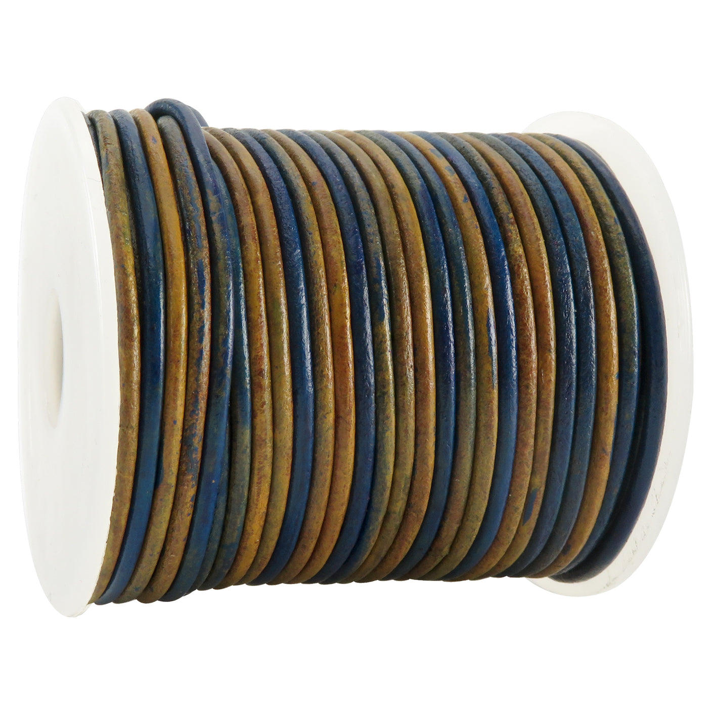 esnado Lederschnur Rund 2 mm - Bicolor Blau/Natur. Länge: 25 m auf Rolle