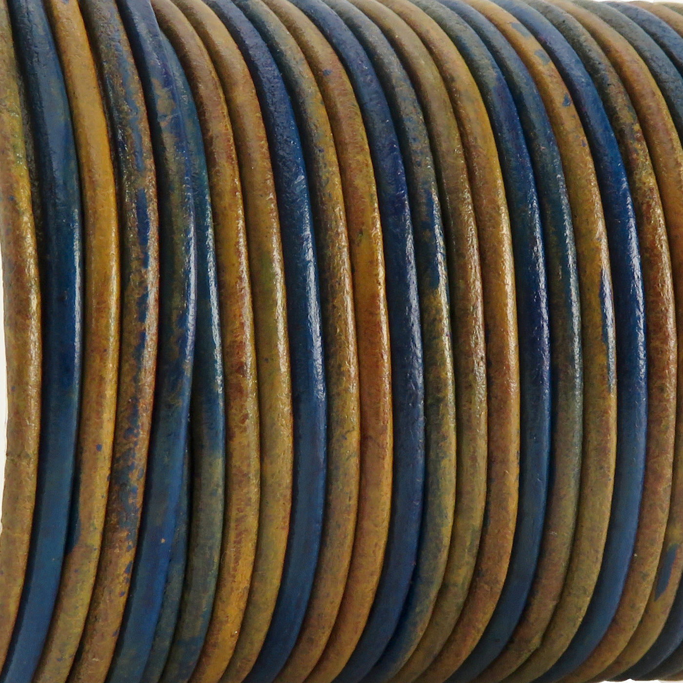 esnado Lederschnur Rund 2 mm - Bicolor Blau/Natur. Länge: 25 m auf Rolle