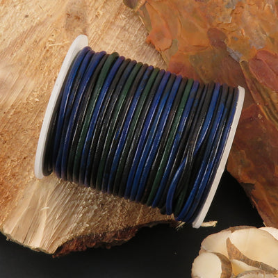 esnado Lederschnur Rund 2 mm - Bicolor Blau/Grün Länge: 25 m auf Rolle