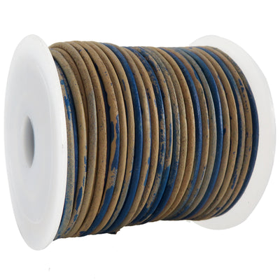 esando Lederschnur Rund 2 mm - Bicolor Blau/Beige. Länge: 25 m auf Rolle