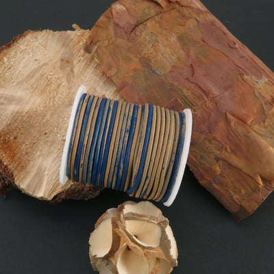 esando Lederschnur Rund 2 mm - Bicolor Blau/Beige. Länge: 25 m auf Rolle