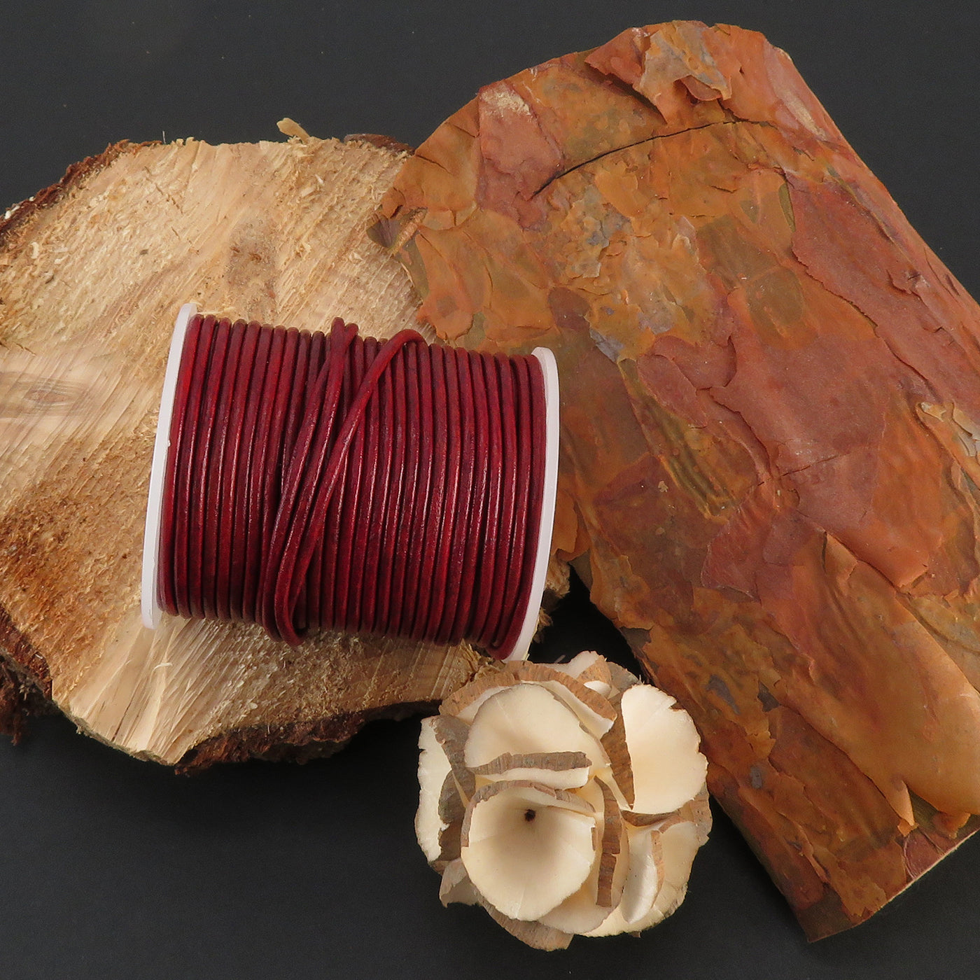 esnado Lederschnur Rund 2 mm - Bicolor Weinrot/Weinrot. Länge: 25 m auf Rolle