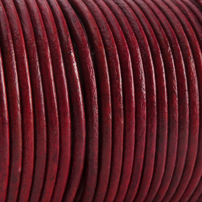 esnado Lederschnur Rund 2 mm - Bicolor Weinrot/Weinrot. Länge: 25 m auf Rolle