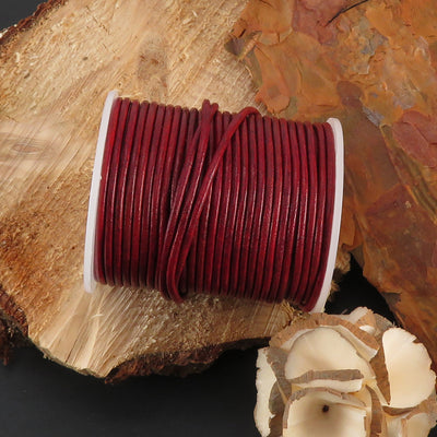 esnado Lederschnur Rund 2 mm - Bicolor Weinrot/Weinrot. Länge: 25 m auf Rolle