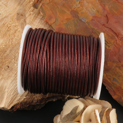 esnado Lederschnur Rund 2 mm - Bicolor Kastanie Metallic. Länge: 25 m auf Rolle