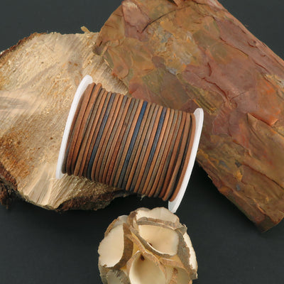 esnado Lederschnur Rund 2 mm - Bicolor Hellblau/Beige. Länge: 25 m auf Rolle