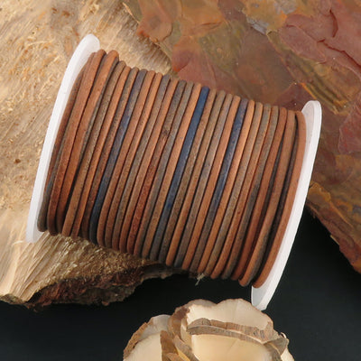 esnado Lederschnur Rund 2 mm - Bicolor Hellblau/Beige. Länge: 25 m auf Rolle