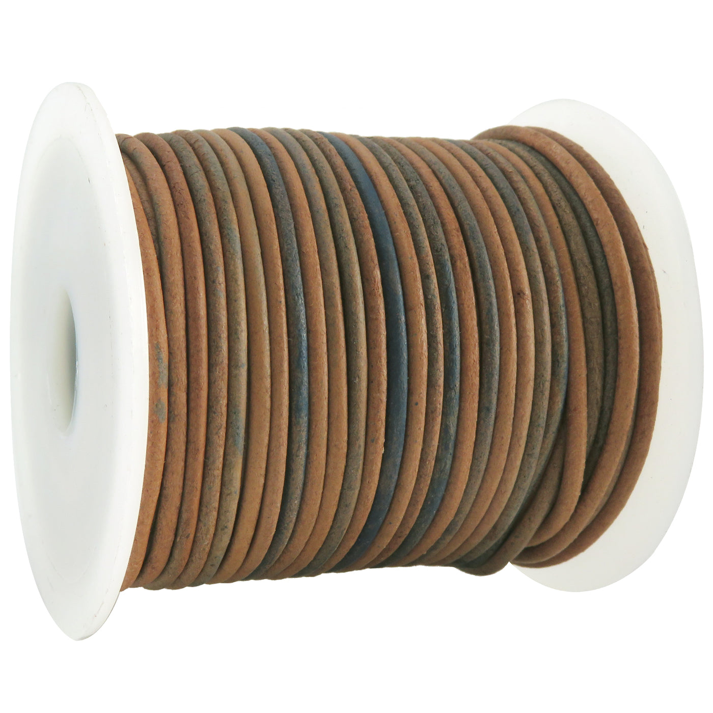 esnado Lederschnur Rund 2 mm - Bicolor Hellblau/Beige. Länge: 25 m auf Rolle