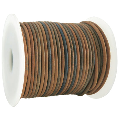 esnado Lederschnur Rund 2 mm - Bicolor Hellblau/Beige. Länge: 25 m auf Rolle