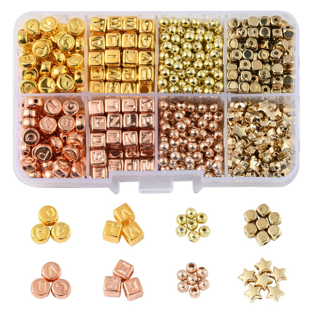 Inwaria DIY Schmuckperlen-Set – 847-tlg Buchstaben-, Stern-, Würfel- und Metallperlen