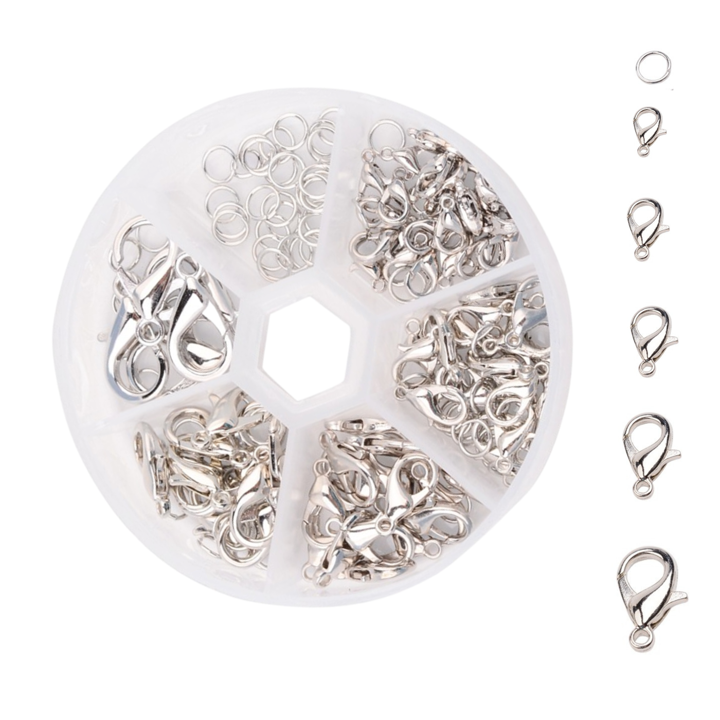 DIY Karabinerverschluss-Set (5 Größen) mit Biegeringen in Silberfarben
