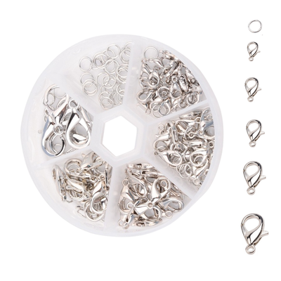 DIY Karabinerverschluss-Set (5 Größen) mit Biegeringen in Silberfarben