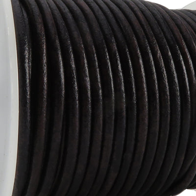 Lederschnur Rund 3 mm - Antik Schwarz - echtes Leder