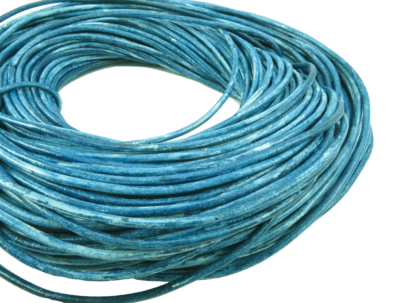 esnado Lederschnur Rund 3 mm - Mesh Blau - echtes Leder