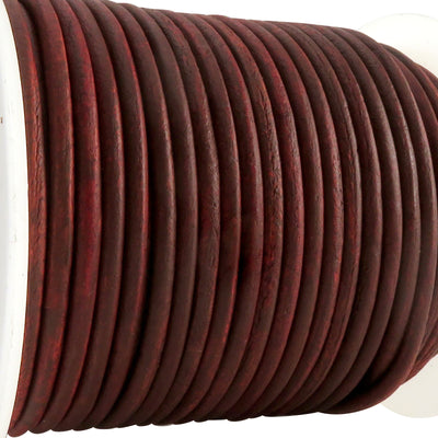 esnado Lederschnur Rund 3 mm - Antik Rotbraun - echtes Leder