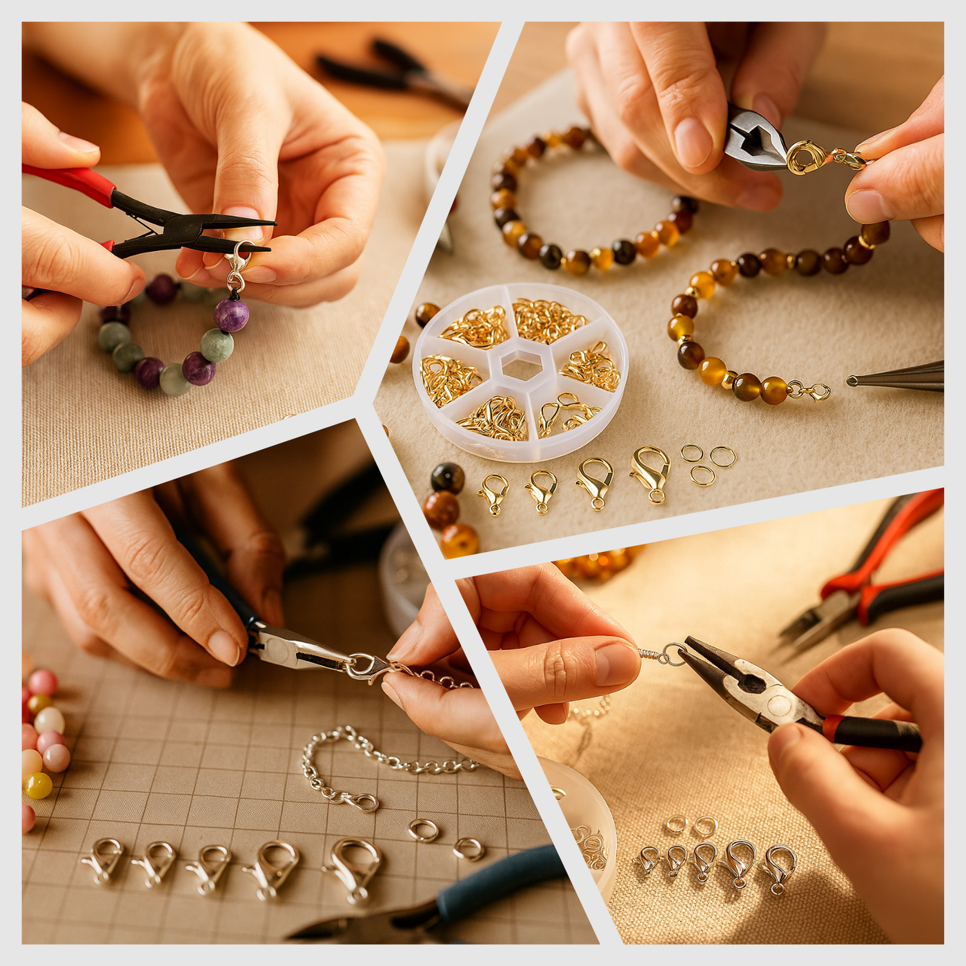 DIY Karabinerverschluss-Set (5 Größen) mit Biegeringen in Bronze