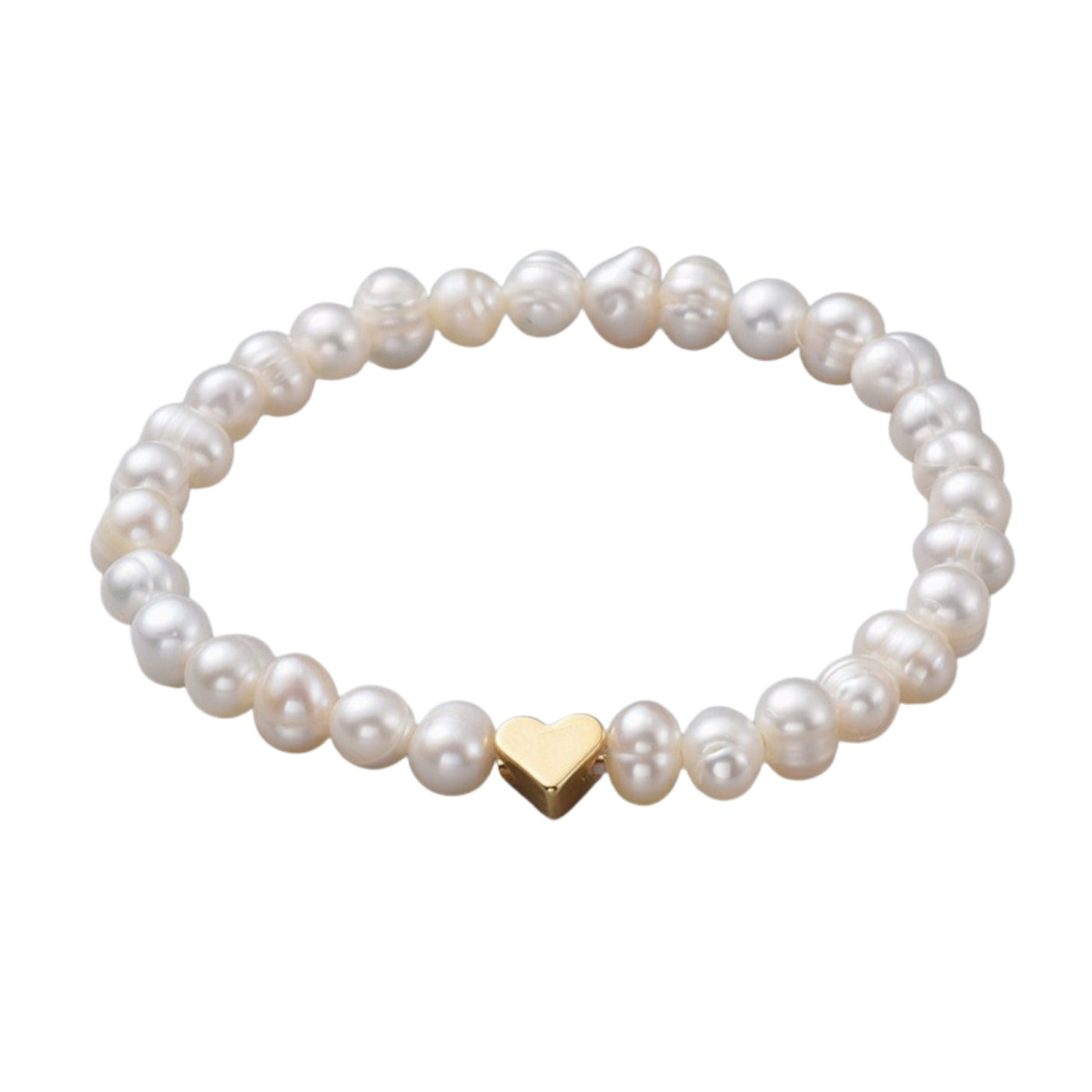 Kinderarmband mit Süßwasserperlen & Herzperle aus Messing – inkl. Sackleinenbeutel