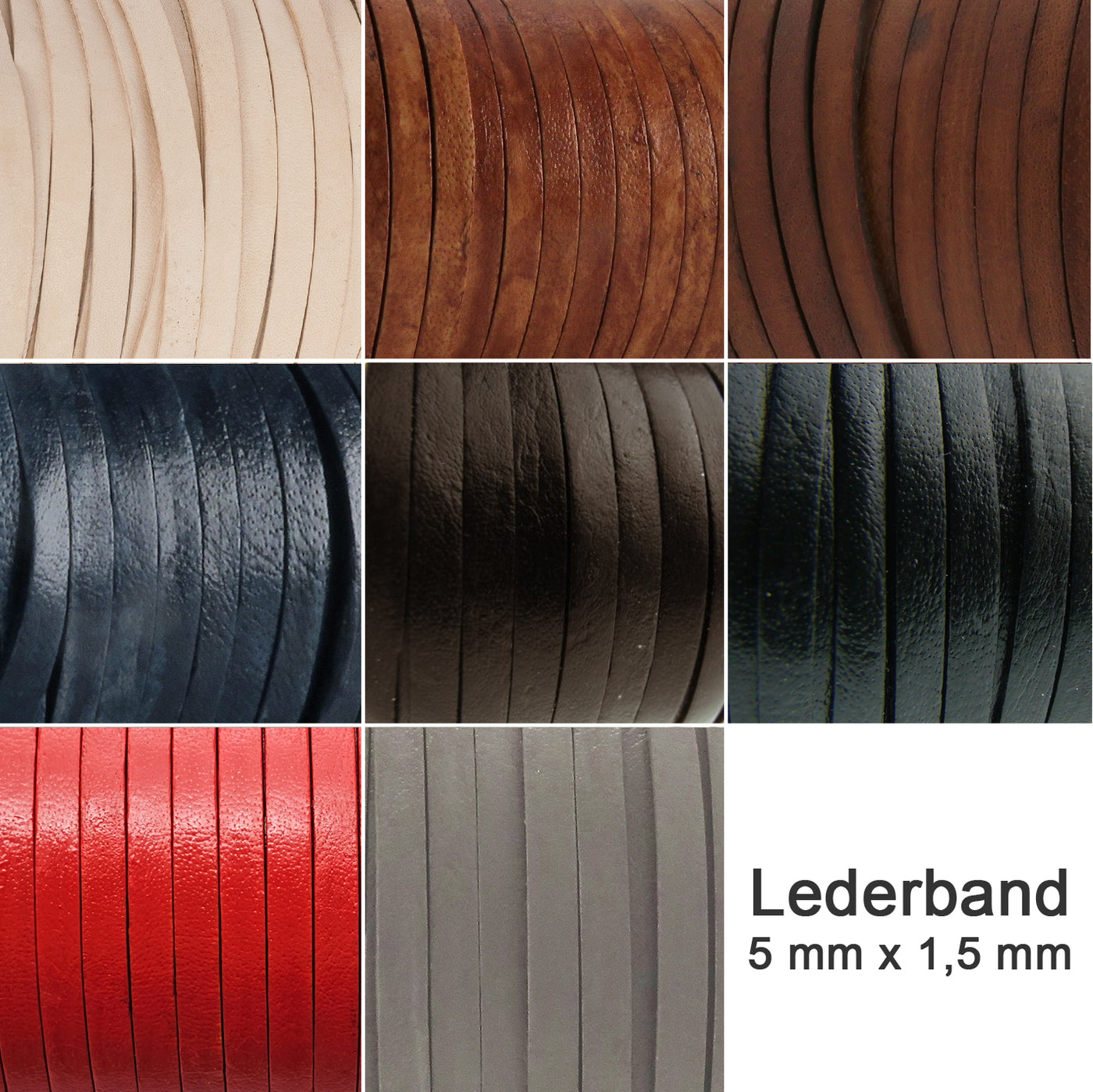 esnado Lederband flach - 5 x 1,5 mm - Echt Leder