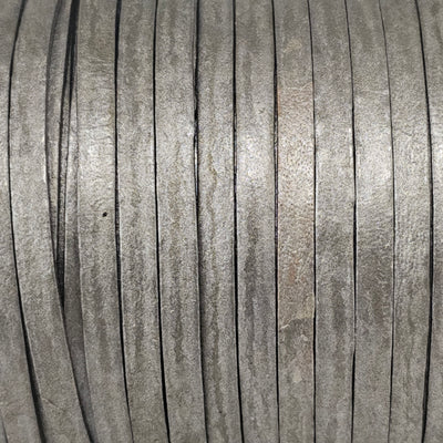 esnado Lederband Flach 3 x 1 mm - Silber - echtes Leder