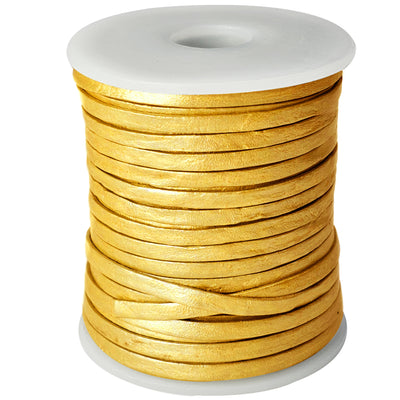 esnado Lederband Flach 3 x 1 mm - Gold - echtes Leder
