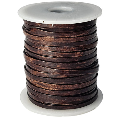 esnado Lederband Flach 3 x 1 mm - Antik Braun - echtes Leder