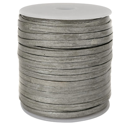 esnado Lederband Flach 4 x 1 mm - Silber - echtes Leder