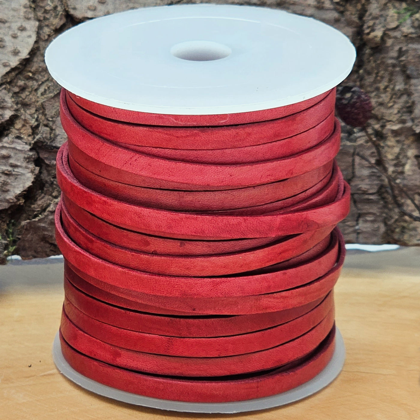 esnado Lederband Flach 4 x 1 mm - Antik Rot - echtes Leder