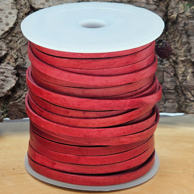 esnado Lederband Flach 4 x 1 mm - Antik Rot - echtes Leder