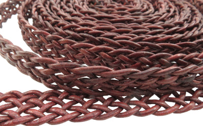 esnado Lederband flach, locker geflochten, 15 mm - Antik Rotbraun